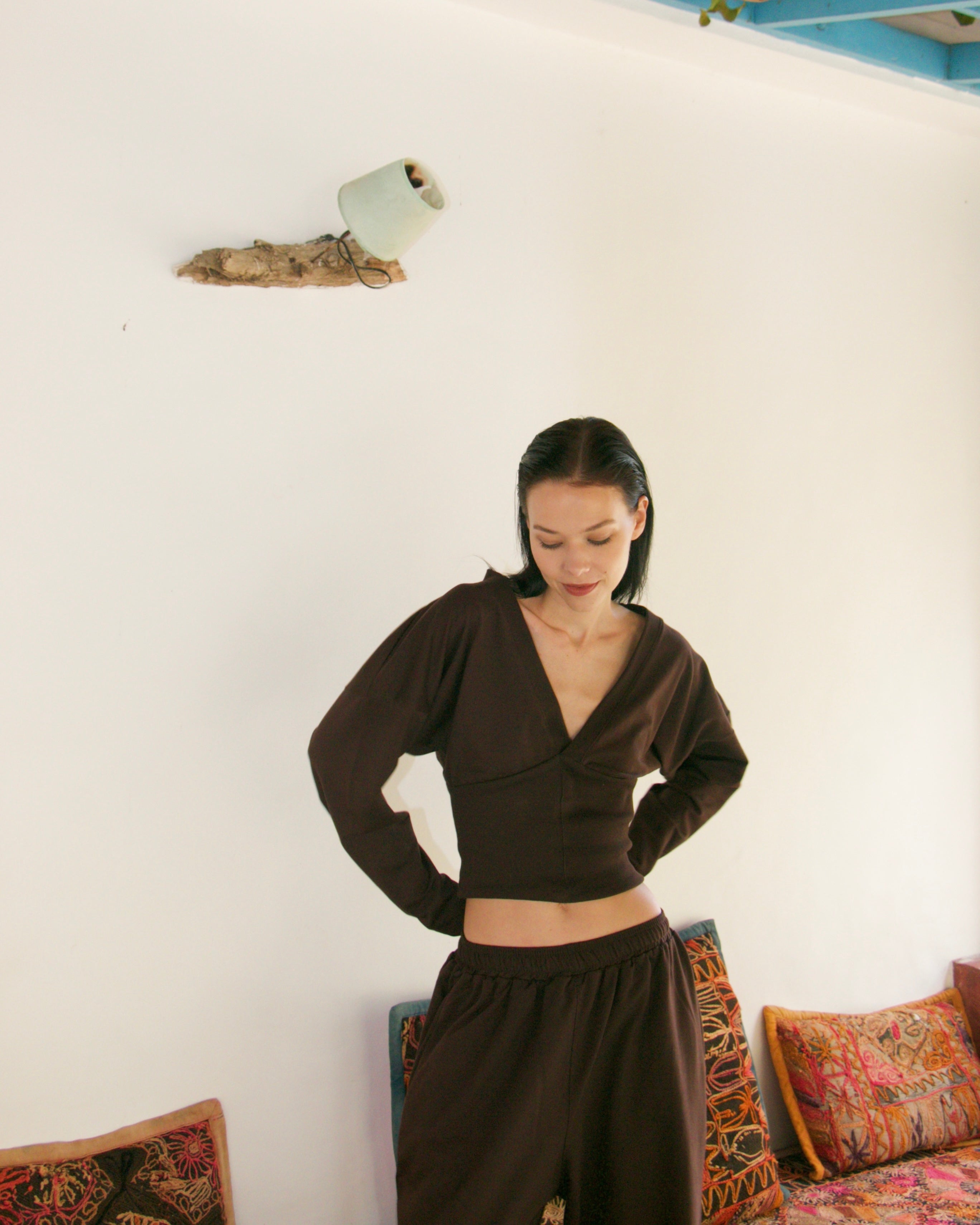 Brown V-neck sweater