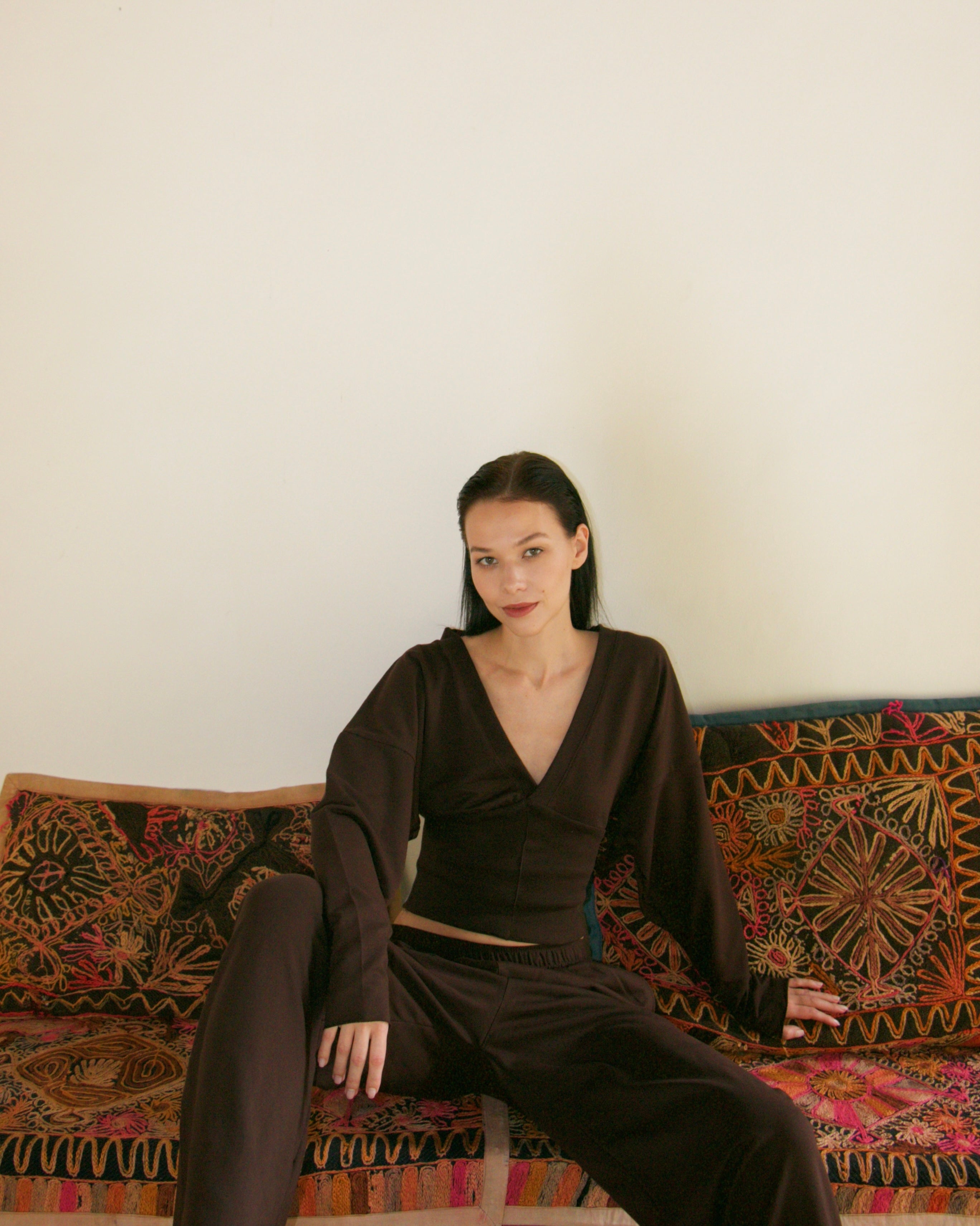 Brown V-neck sweater