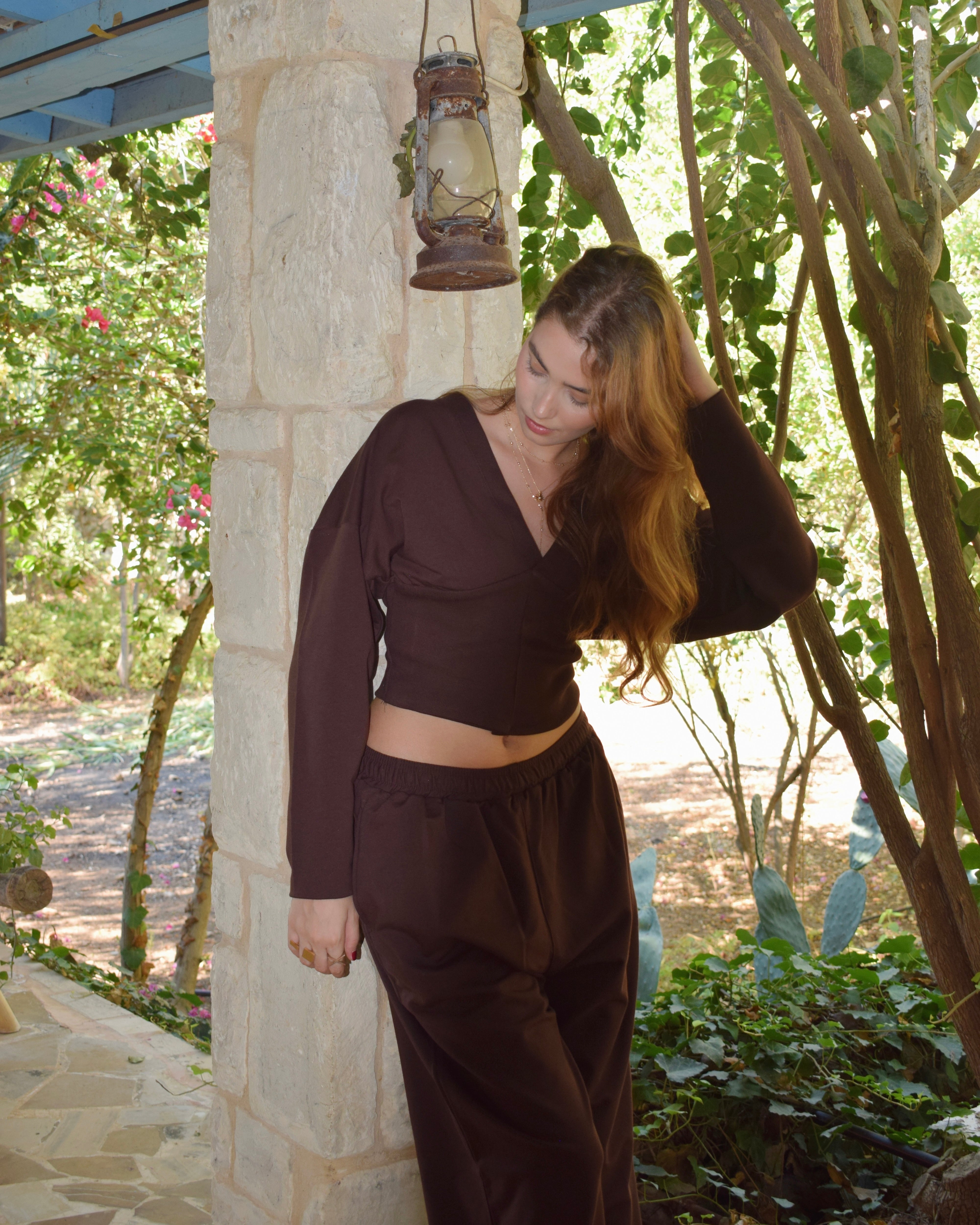 Brown V-neck sweater