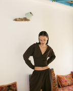 Brown V-neck sweater