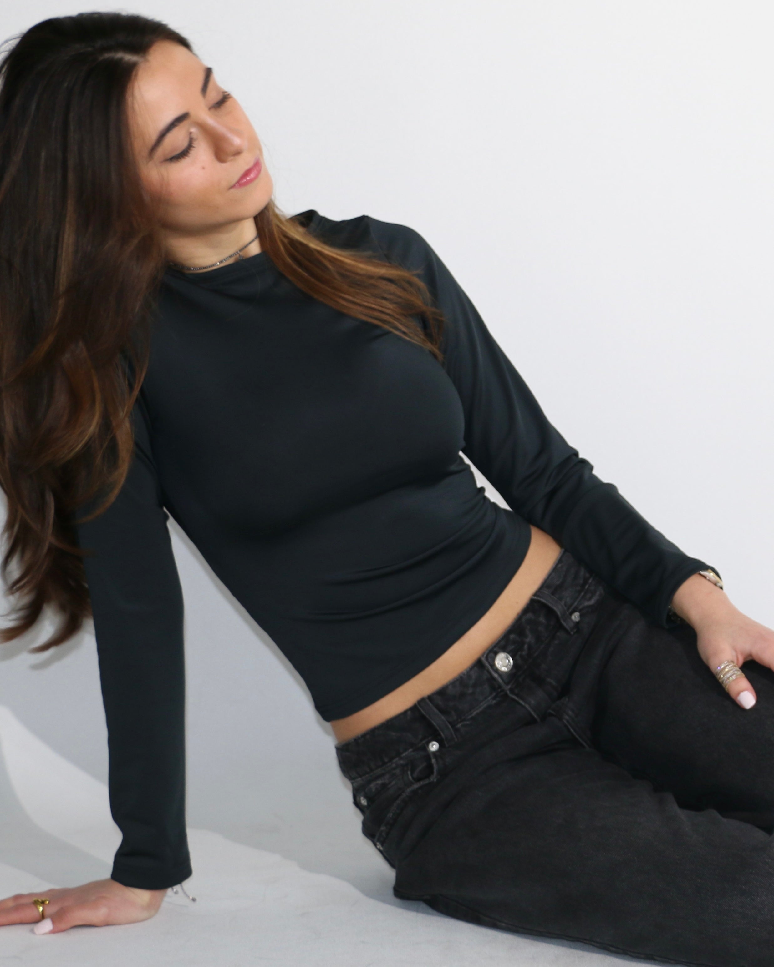 Long Sleeve Fitted Top Black