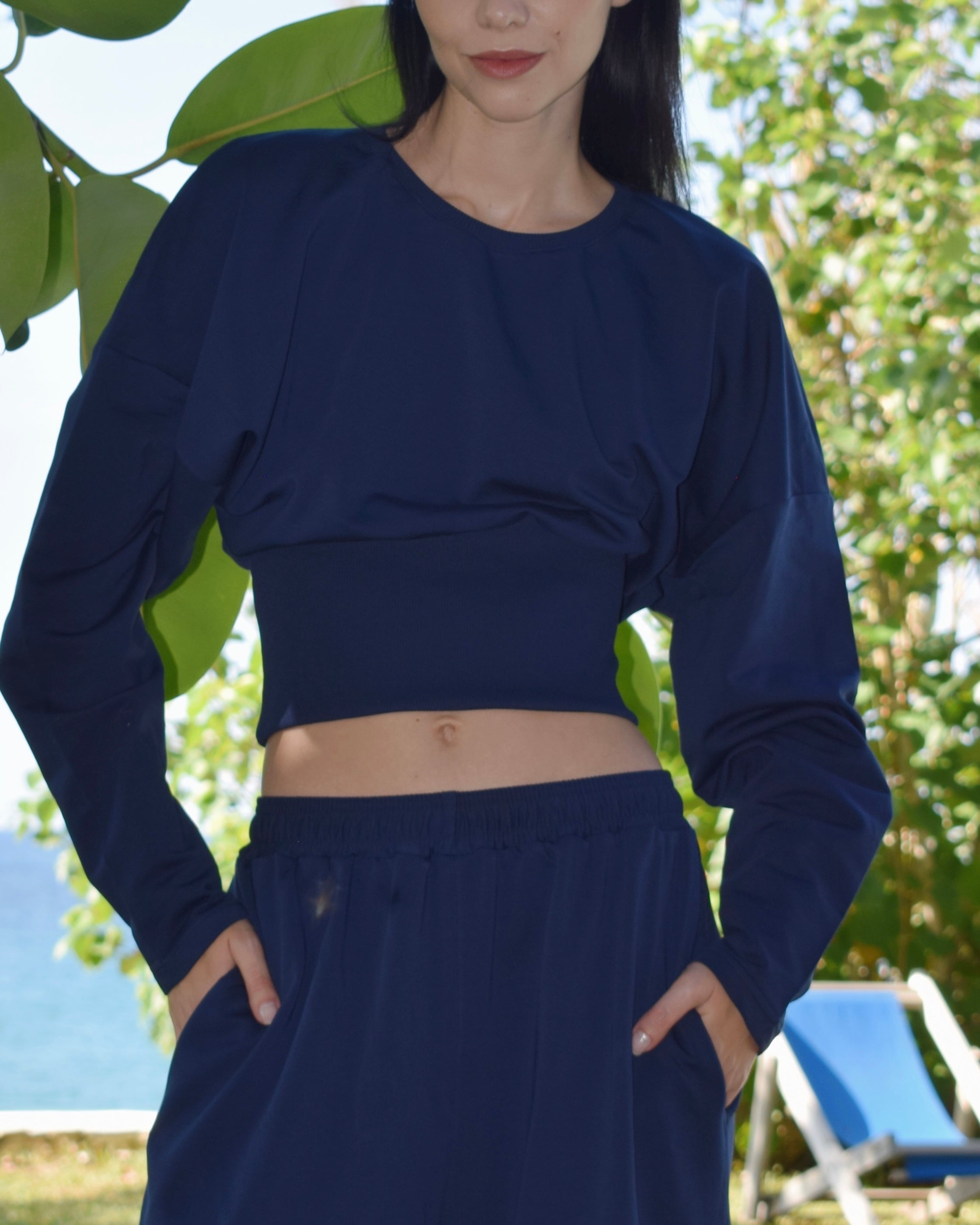 Navy round-neck sweater