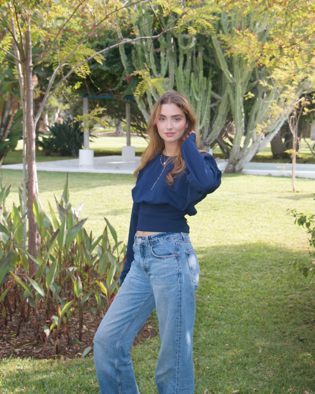 Navy round-neck sweater